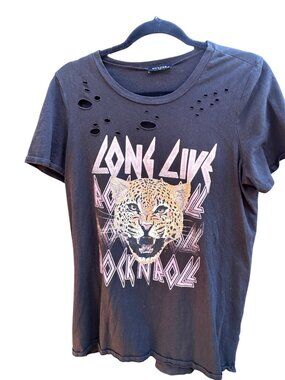 Distressed Leopard Graphic Rock & Roll Tee By Zutter Black Size Medium 1950